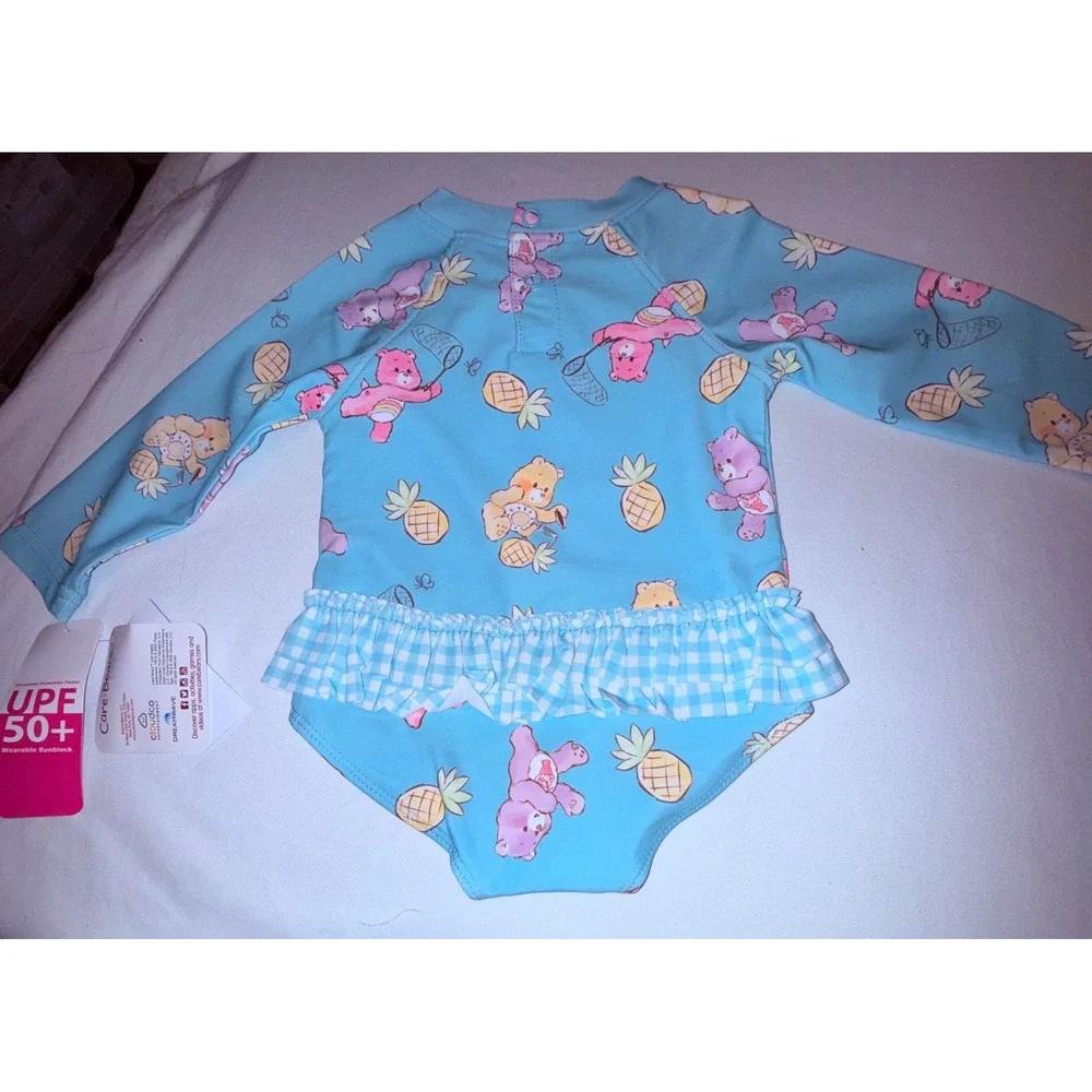Care Bears Baby Rash Guard Swimsuit Kids 6-9M Blue New UPF 50+ Ruffle‎ Pineapple